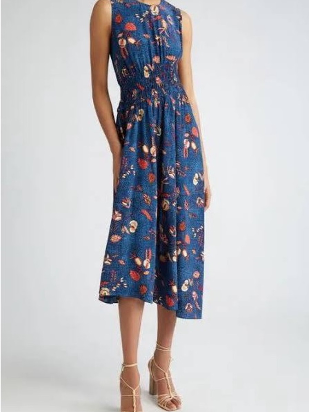 Ulla Johnson Blue Floral Smocked Midi Dress